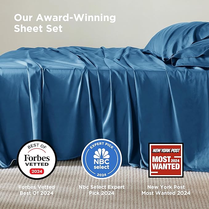 Bedsure Queen Sheet Set, Rayon Derived from Bamboo, Cooling Sheets, Deep Pocket Up to 16", Breathable & Soft, Hotel Luxury Silky Bedding for Hot Sleepers, Teal