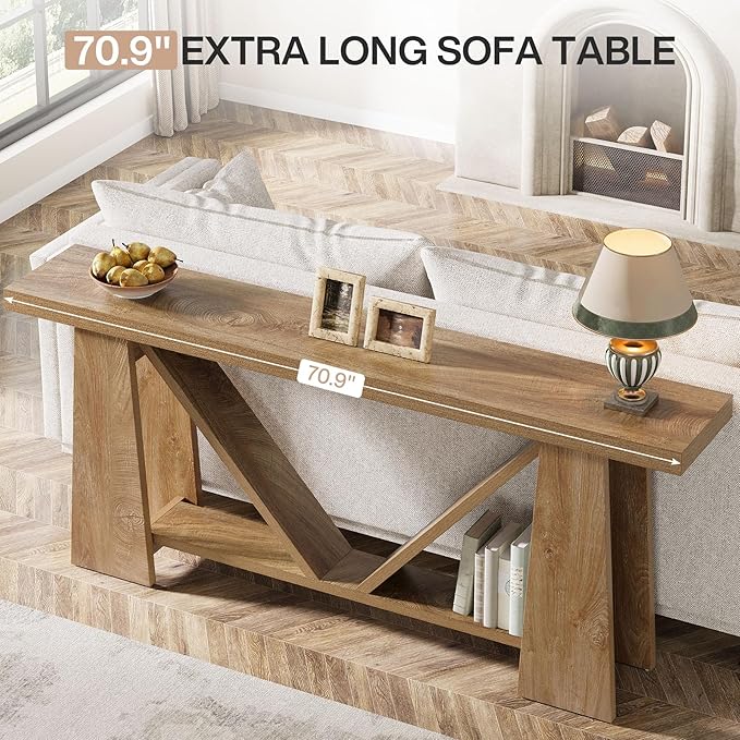 Tribesigns 70.9-Inch Extra Long Console Table, Farmhouse Entryway Table with Storage, Narrow Wooden Couch Table Behind Sofa for Living Room, Entrance, Hallway