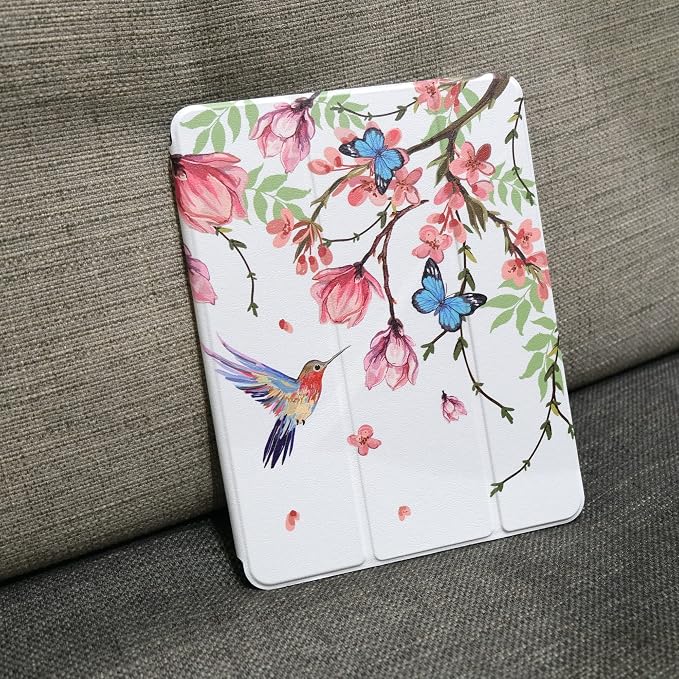 MEEgoodo for iPad Pro M2 12.9 Case 6th/5th/4th/3rd Generation 2022 2021 2020 2018 with Pencil Holder Tablet Cover with Soft TPU Back Shell Art Painted Flowers