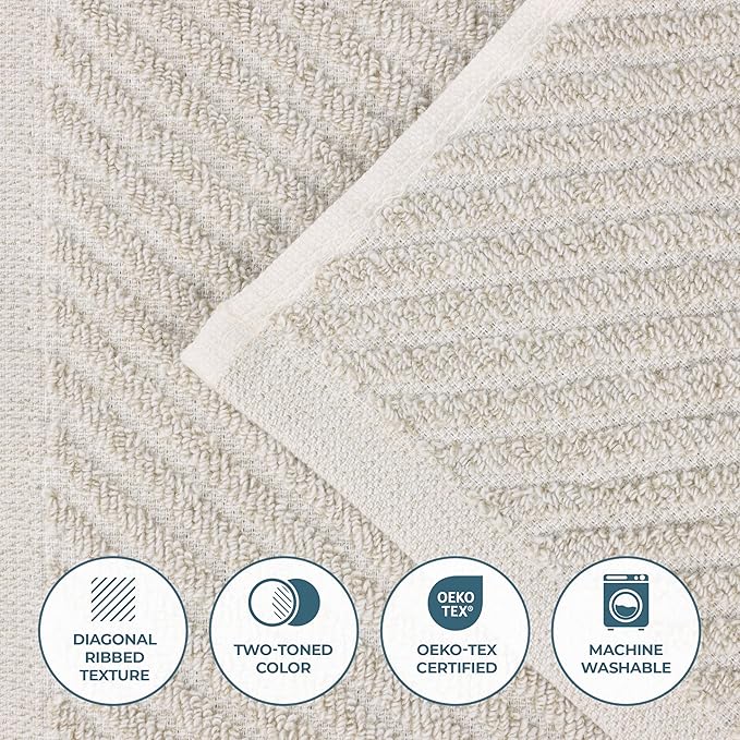 Superior Amelia Viscose Cotton Blend Medium Weight Towels, for Bathroom, Shower, Spa, Plush, Quick Dry, Ultra-Soft Towels, Bath Essentials, Ribbed Design, 3 Piece Assorted Towel Set, Beige