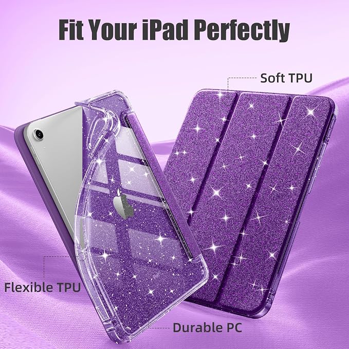 Akkerds for iPad 10th Generation Case 10.9 Inch 2024 - for iPad (A16) 11th Gen Case 11 Inch 2025 with Pencil Holder - Slim Trifold Stand Protective Cover with Crystal Clear Back - Gray