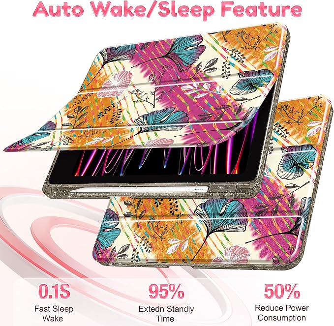 Mektron Sparkly Case for iPad 10.2 inch Glitter Tablet Cases for iPad 9th Gen 2021/8th Gen 2020/7th Gen 2019 Cover with Shiny Clear Back Shell Foldable Bling Smart Cover Blue Floral