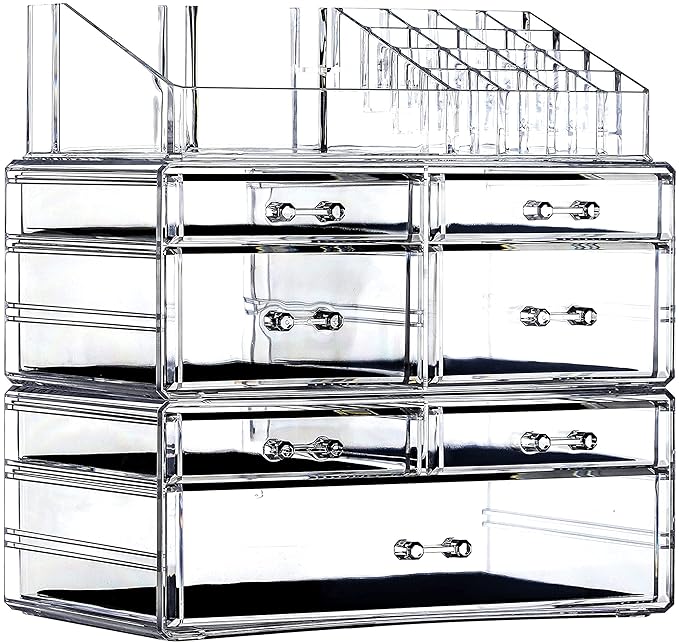 Cq acrylic 3 Pack Clear Makeup Organizer Countertop,Stackable 7 Drawers Skincare Organizer,Cute Skin Care Organizer for Vanity Hair Clip,Jewelry,Beauty Product Desk and Make Up Organizers for Vanity