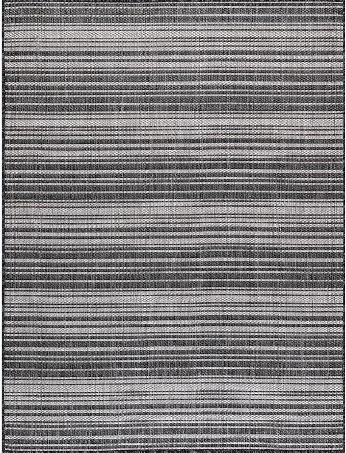 Stripe Outdoor Rug 8x10 Washable Outside Carpet for Indoor Patio Porch Waterproof Easy Cleaning Non Shedding Area Rugs Dark Gray 8 x 10