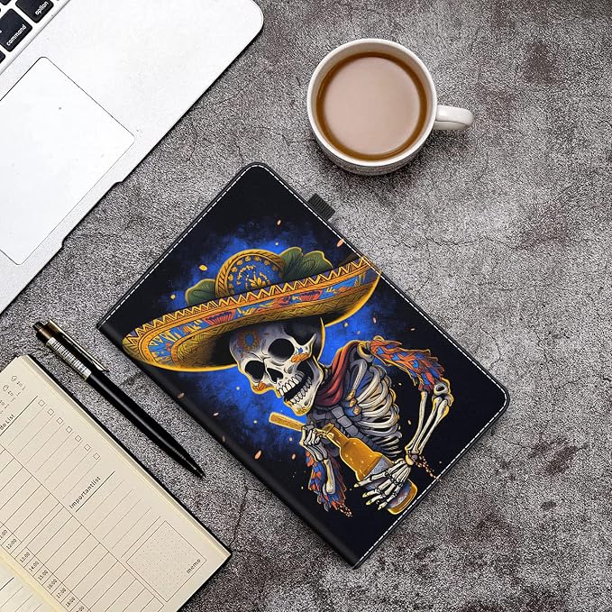 Case Cover for Amazon All-New Kindle Fire 7 Tablet (2022 Release-12th Generation) Latest Model 7 Slim Folding Stand Cover with Auto Wake/Sleep Dancing Skeleton in Mexican Costume