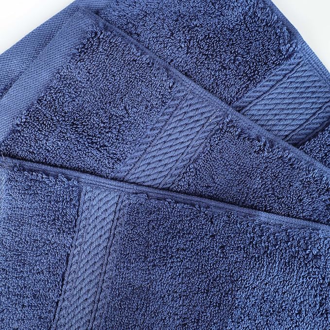 SUPERIOR Egyptian Cotton Pile Bath Towel Set of 4, Ultra Soft Luxury Towels, Thick Plush Essentials, Absorbent Heavyweight, Guest Bath, Hotel, Spa, Home Bathroom, Shower Basics, Navy Blue