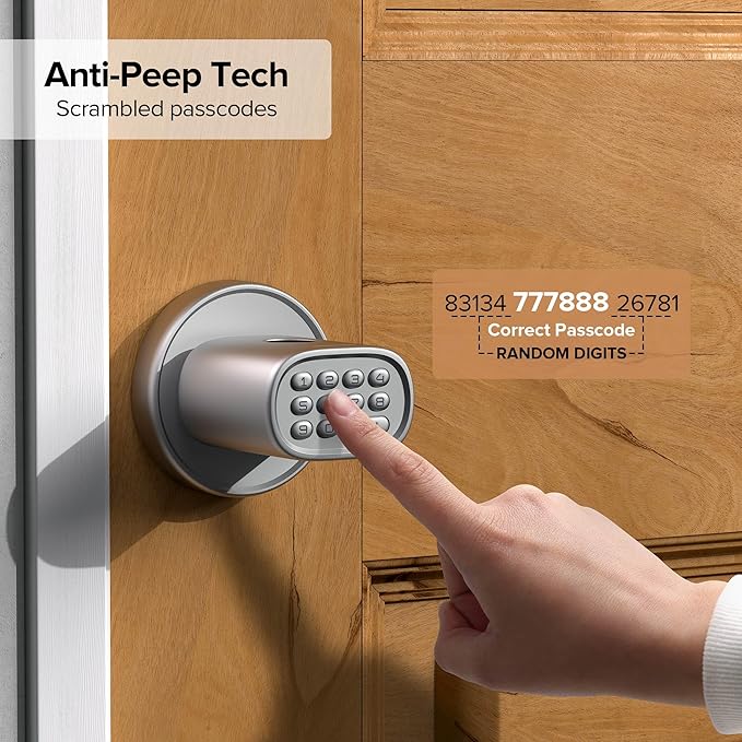 ThorBolt Keyless Entry Door Lock, Fingerprint Door Lock with Keypad Biometric Door Knob, Auto-Lock for Interior Doors Thickness up to 2-1/4", Bedroom, Home Office, Garage, 4xAA Alkaline, MD1 Silver