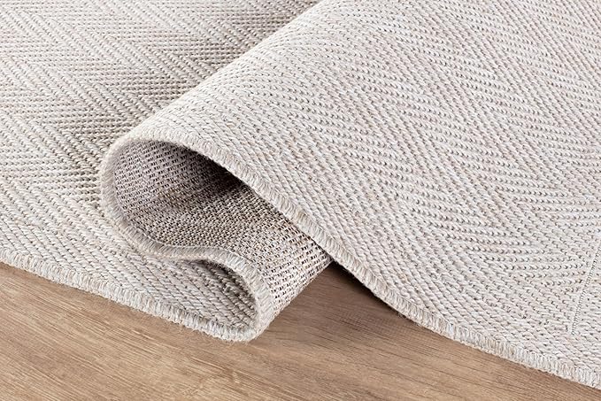 CAMILSON Easy Jute Round Rug 6ft Indoor Outdoor Off-White Color Fiber Area Rugs for Living Room and Patio Rug Herringbone Boho Woven Design Easy-Cleaning Washable Outside Carpet Alfombras (6 Round)