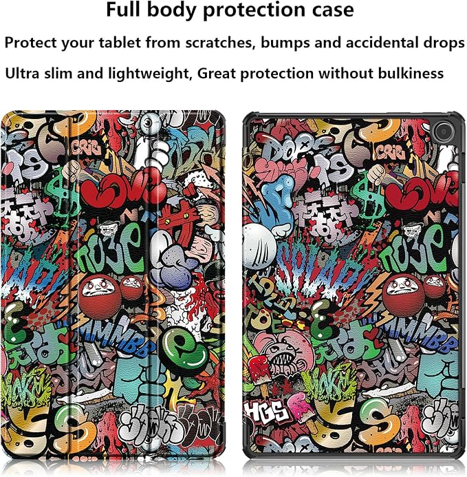 Slim Case for Amazon Fire Max 11 Tablet (13th Generation 2023 Release) Trifold Lightweight Hard Shell PU Leather Stand Folio Protective Cover with Auto Wake/Sleep Colored Graffiti Doodle