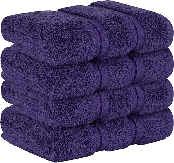 American Soft Linen Luxury Washcloths for Bathroom, 600 GSM 100% Cotton 4 Piece Turkish Wash Cloth Set, 13x13 in Soft Rags for Body and Face, Purple Washcloths