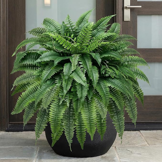 ALAGIRLS UV-Resistant Fake Boston Fern Bush with 128 Branches, 51" Large Faux Ferns for Outdoors, Artificial Fern Plants for Front Door Office & Living Room Decor（Pot is not Included）