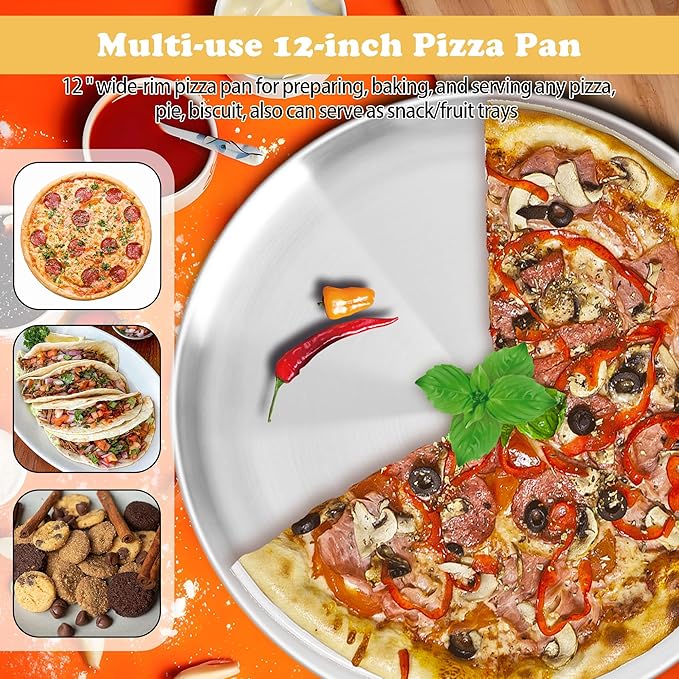 12 Inch Pizza Pan Set of 3 for Oven, Non-Stick Stainless Steel Pizza Steel