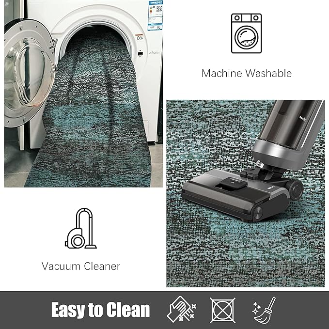 RUGSURE Washable Area Rug - 1/6 Thick - Stain & Water Resistant Non-Slip - Resistant Rug for Living Room, Bedroom, Nursery, Pet & Child Friendly, Vintage Charm Area Rugs (Green, 5' x 7')