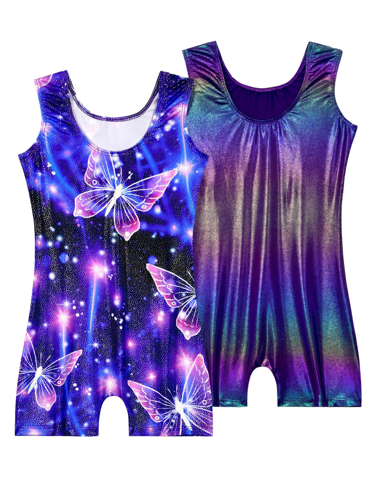 Nokecina Leotard for Girls Gymnastics Size 9-10 Years Old 2 Packs Shiny Purple Butterfly Tumbling Outfits