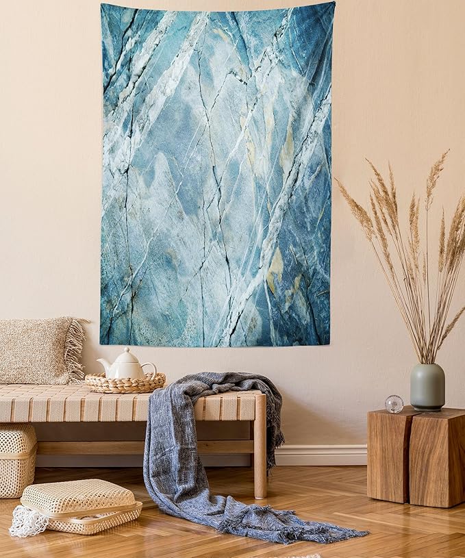 Ambesonne Marble Print Tapestry, Exquisite Granite Stone Architecture Floor Nature Faded Rock Picture, Fabric Wall Hanging Decor for Bedroom Living Room Dorm, 30" X 45", Pale Blue Grey