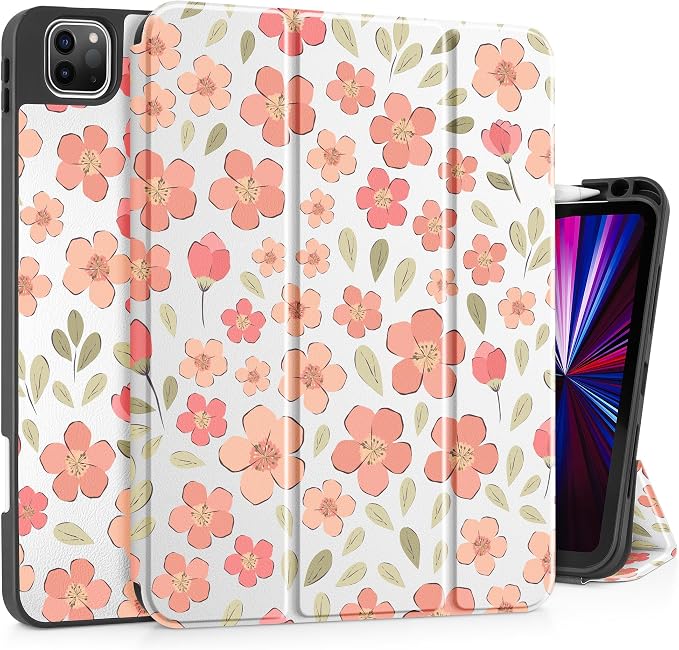 May Chen Case for iPad Pro 11 inch (4th 3rd 2nd &amp 1st Gen) 2022 2021 2020 2018 Trifold Stand + Pencil Holder + Auto Wake/Sleep + Soft TPU Protective Stand Back Cover Abstract Floral