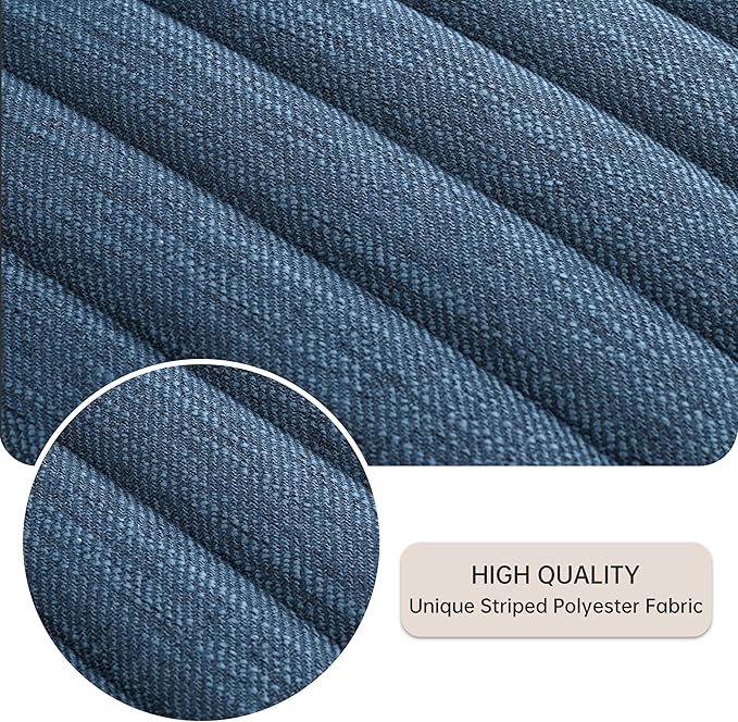 VKNOW Upholstered Dining Chairs Set of 4, Modern Dining Room Chairs with Stripe, Linen Kitchen Chair Dinner Chair with Black Metal Base for Kitchen Office, Blue