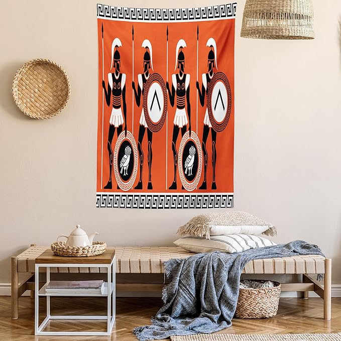 Ambesonne Retro Tapestry, Historical in Greece Theme Cultures, Wall Hanging for Bedroom Living Room Dorm Decor, 40" X 60", Orange Black White