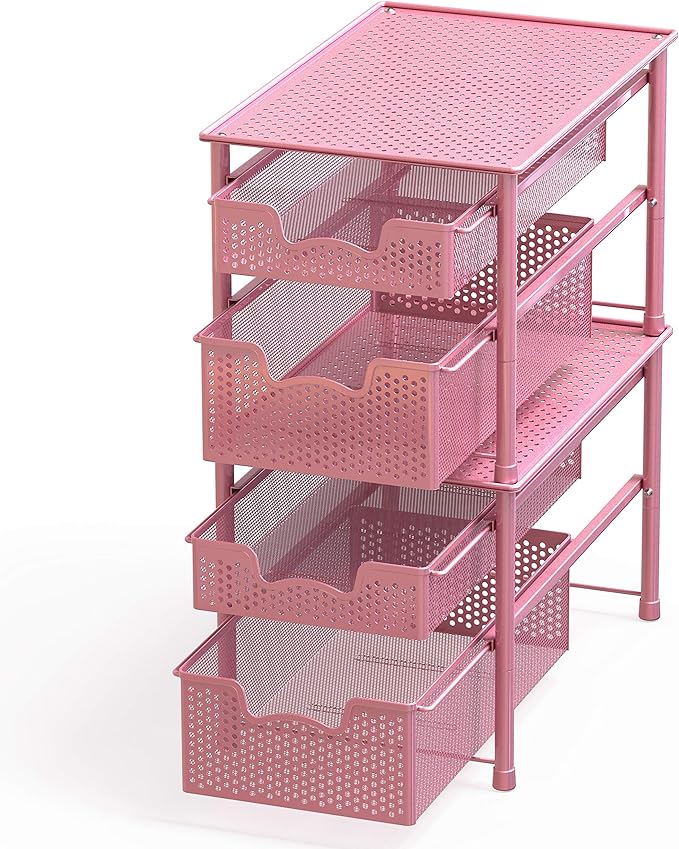 Simple Houseware Stackable 2 Tier Sliding Basket Organizer Drawer, Pink