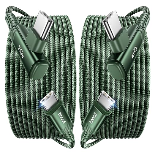 toocki USB C Cable 10ft 2Pack 100W Right Angle Fast Charging Cord Blue | Nylon Braided USB 2.0 Cable for iPhone 17 16 15 Pro Plus Pro Max Air iPad Pro Galaxy S25 S24 Switch MacBook Pro Pixel