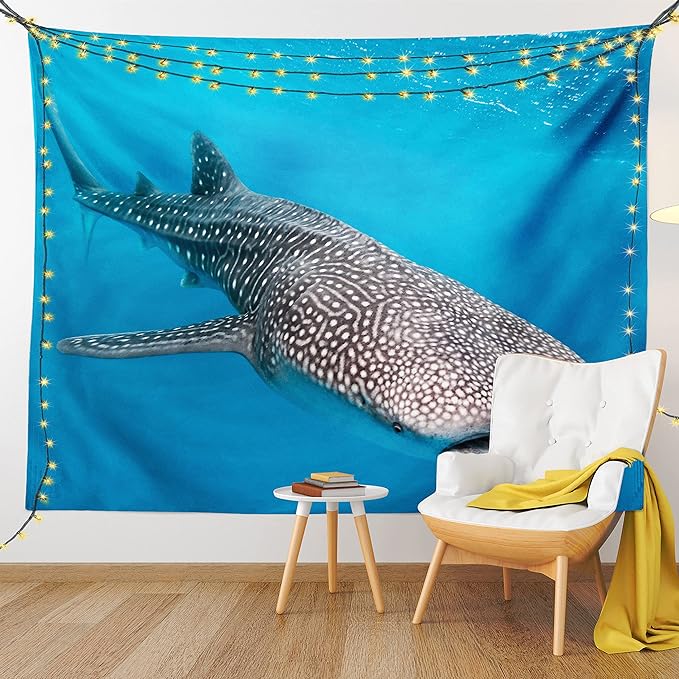 Ambesonne Sea Animals Tapestry, Whale Shark Swimming Predators Hunter Clear Water Under the Sea Picture Print, Fabric Wall Hanging Decor for Bedroom Living Room Dorm, 45" X 30", Dimgray Blue