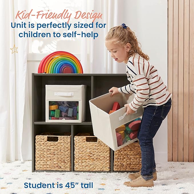 ECR4Kids Streamline 5-Compartment Storage Cabinet, 30in, Classroom Furniture, Grey Wash