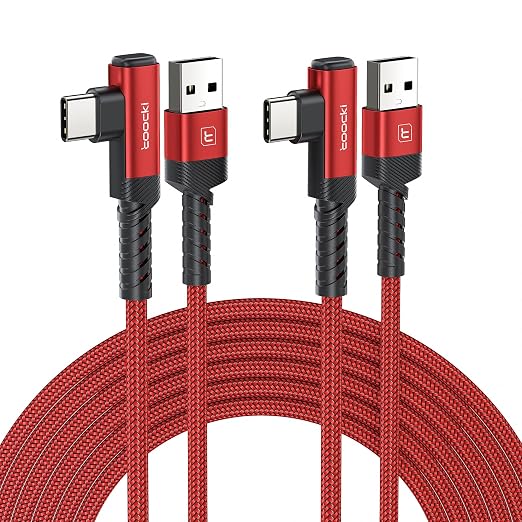 toocki USB C Cable Right Angle 2-Pack 10ft USB A to USB C Charger Cable | Black 90 Degree Braided Fast Charging Carpaly Cord for iPhone17 Series Samsung Galaxy S25/ S24+/Note 10 LG V30 Switch