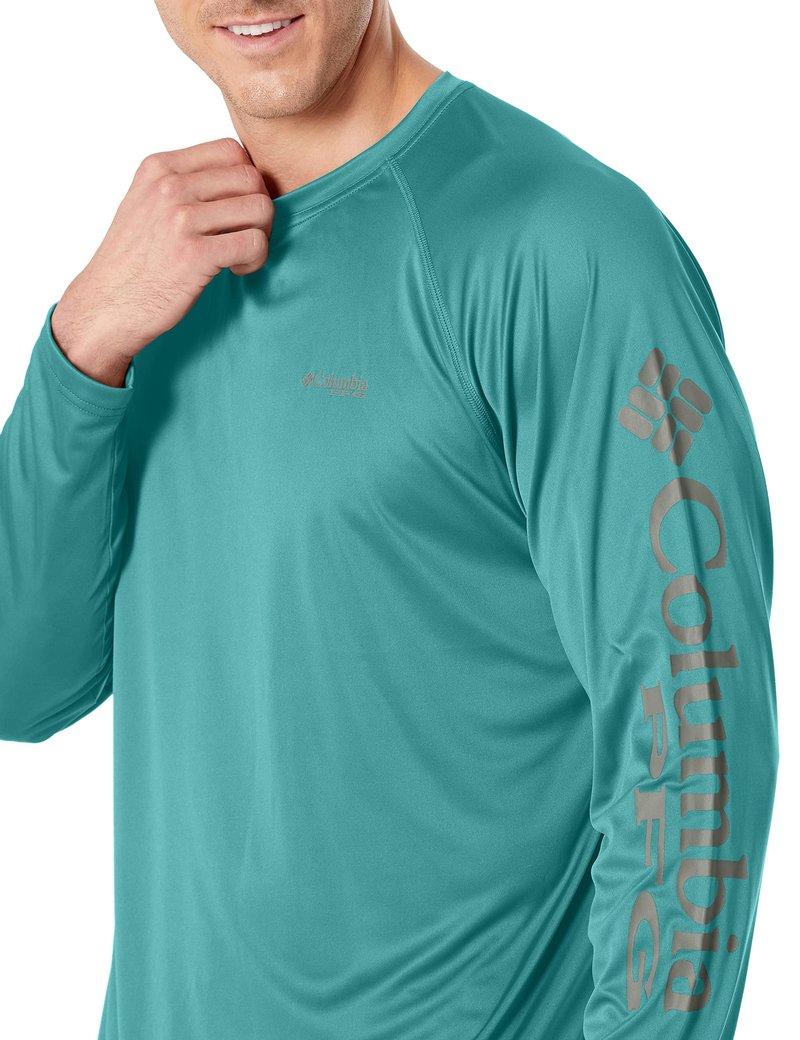 Columbia Men's Terminal Tackle Long Sleeve Shirt, Teal/Kettle Logo, Large