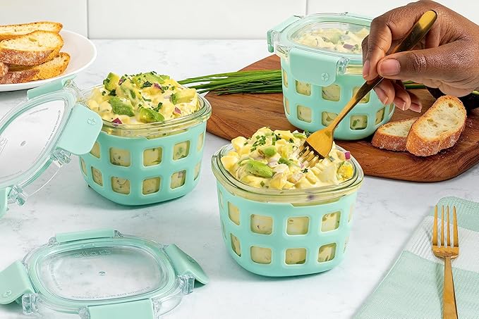 Ello DuraGlass Rounds Glass Food Storage Containers - Meal Prep Bowls with Silicone Sleeve and Airtight Lids, 2 Cup, Yucca