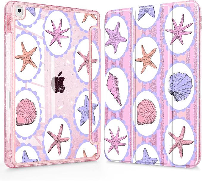 Mektron Sparkly Case for iPad 10.2 inch Glitter Tablet Cases for iPad 9th Gen 2021/8th Gen 2020/7th Gen 2019 Cover with Shiny Clear Back Shell Foldable Bling Smart Cover Blue Floral
