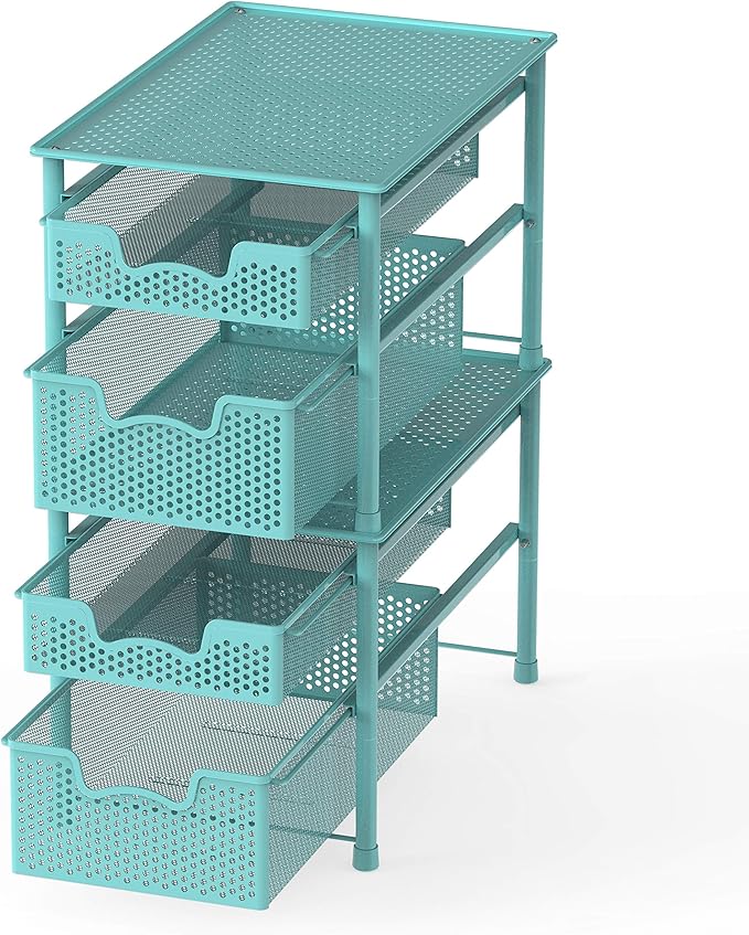 Simple Houseware Stackable 2 Tier Sliding Basket Organizer Drawer, Turquoise
