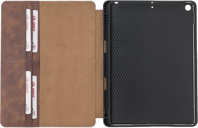 Genuine Leather Handmade iPad 10.2 Magnetic Closure Case with Separeted Compartments and Card Slots for Women &amp Men (8th Gen 2020) (7th Gen 2019) (Black)