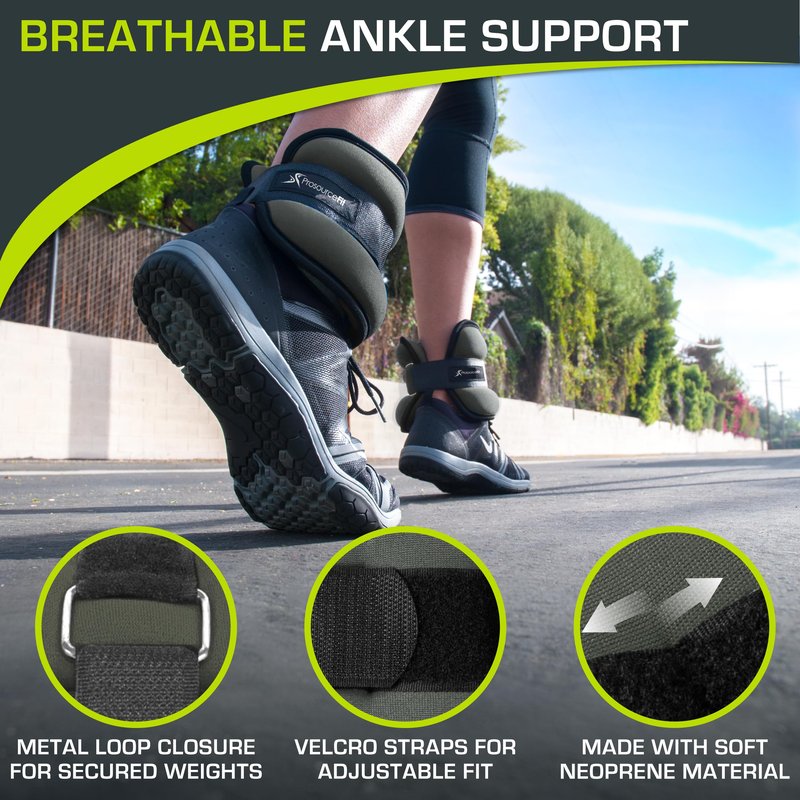 ProsourceFit Ankle, Wrist, Arm, and Leg Weights for Men and Women, Set of 2, 2lb each, Gray