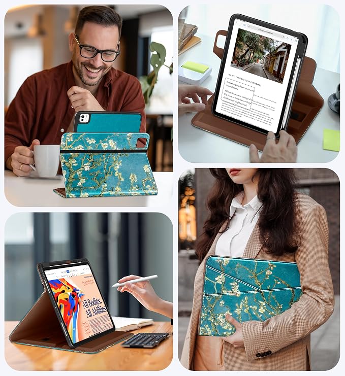 DTTO for iPad Pro 13 Inch Case M5 / M4 (2025/2024) Brown | 360 Degree Rotating Premium Faux Leather Folio Stand Cover with Pencil Holder Auto Sleep/Wake Multiple Angles