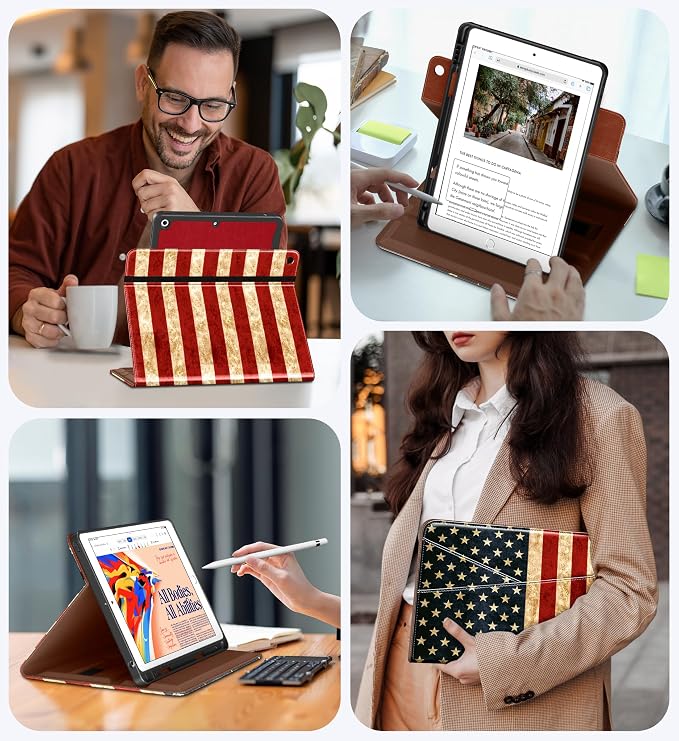 DTTO for iPad 9th/8th/7th Gen Case 10.2 Inch (2021/2020/2019) Brown | 360 Degree Rotating Premium Faux Leather Folio Stand Cover with Pencil Holder Auto Sleep/Wake Multiple Angles Hand Strap