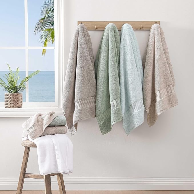 Tommy Bahama - Bath Towels Set, Soft & Highly Absorbent Cotton, Low Linting & Fade Resistant Bathroom Essentials (Long Branch White, 3-Piece)