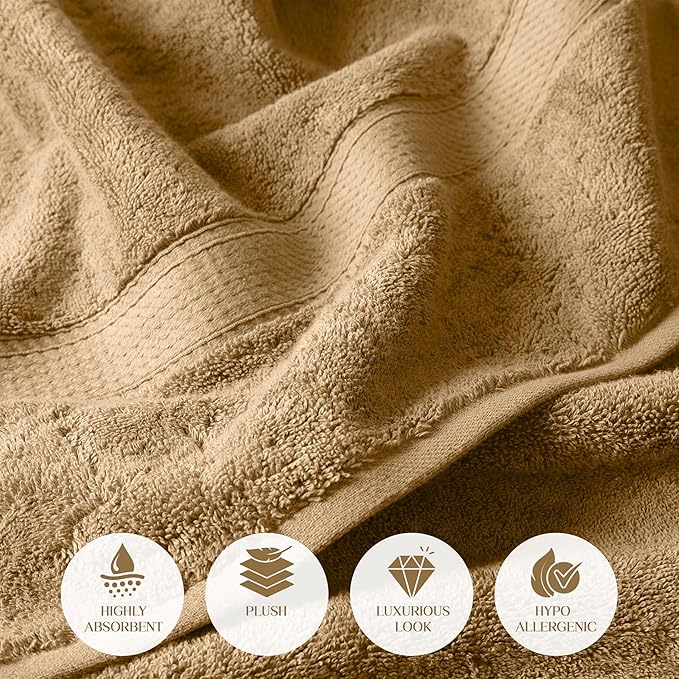 Superior Egyptian Cotton Pile 6 Piece Towel Set, Includes 2 Bath, 2 Hand, 2 Face Towels/Washcloths, Ultra Soft Luxury Towels, Thick Plush Essentials, Guest Bath, Spa, Hotel Bathroom, Toast