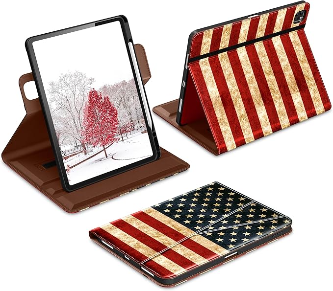 DTTO for iPad Pro 12.9 6th/5th/4th Gen Case (2022/2021/2020) Black | 360 Degree Rotating Premium Faux Leather Folio Stand Cover with Pencil Holder for iPad Pro 12.9 3rd Generation Case 2018