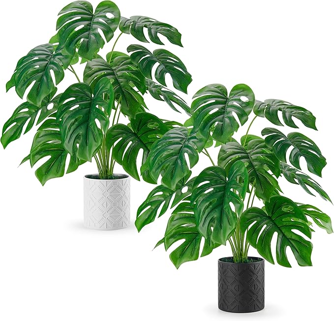Der Rose 2 Pack 28'' Artificial Plants Indoor Large Fake Potted Plants Faux Monstera Plants Indoor Tall for Home Farmhouse Bedroom Living Room Decor