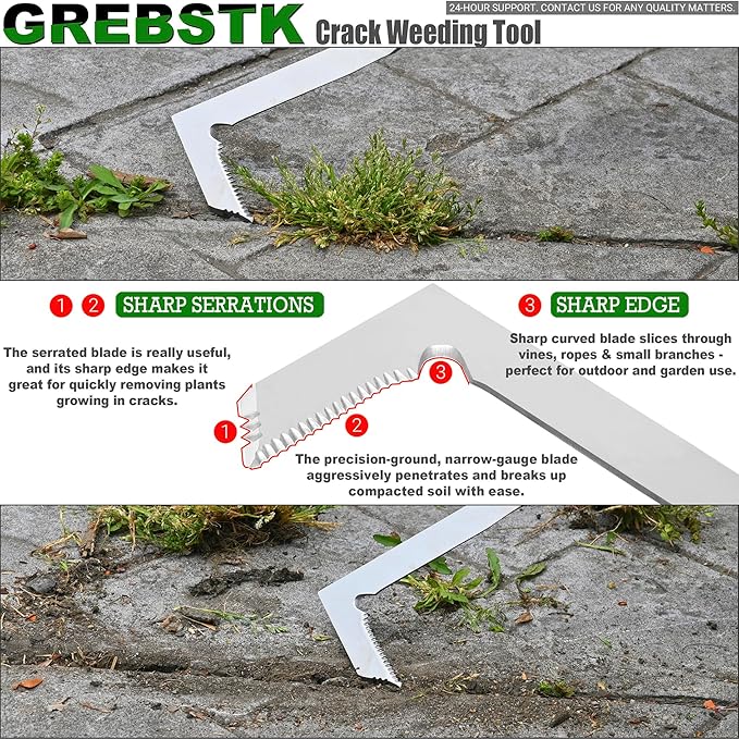 GREBSTK Crack Weeder Crevice Weeding Tool Stainless Steel Manual Weeder Beech Handle Gardening Tool