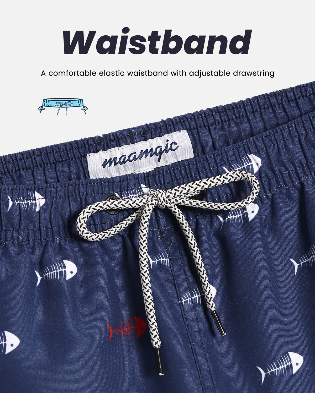maamgic Mens Swim Trunks Quick Dry Swim Shorts with Mesh Lining Funny Swimwear Bathing Suits 7inch Navy Blue Large