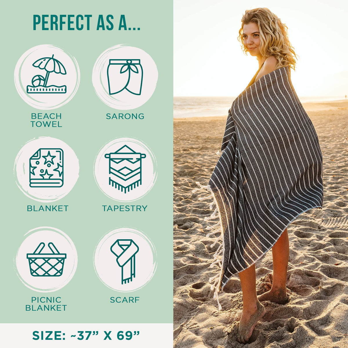 Sand Cloud Turkish Beach Towel - Sand Resistant & Quick Dry Towel - 2 Pack