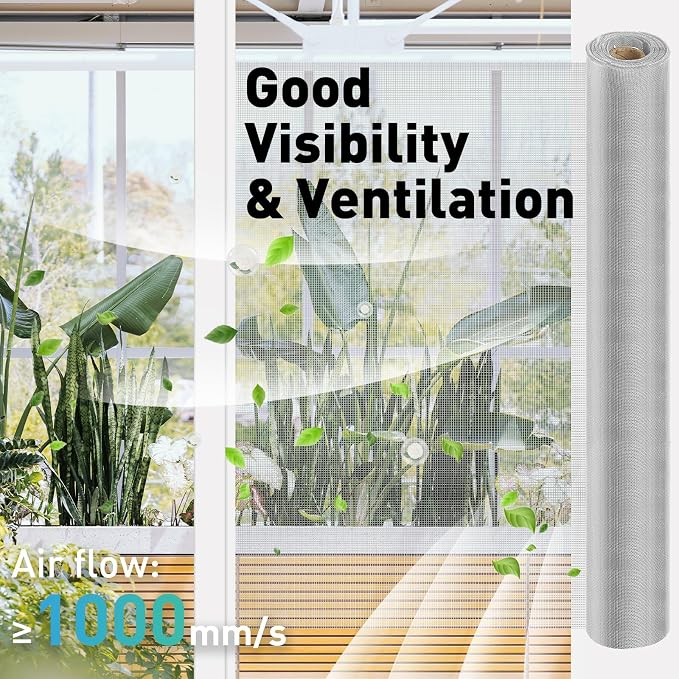 304 Stainless Steel Mesh Window Screen Roll, 47IN x 10FT Silver Metal Window