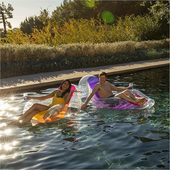 Swimways Dry Float Lounger Pool Float, Translucent Inflatable Recliner Chair for Adults with Fast Inflation, Foot Rest & Cup Holder