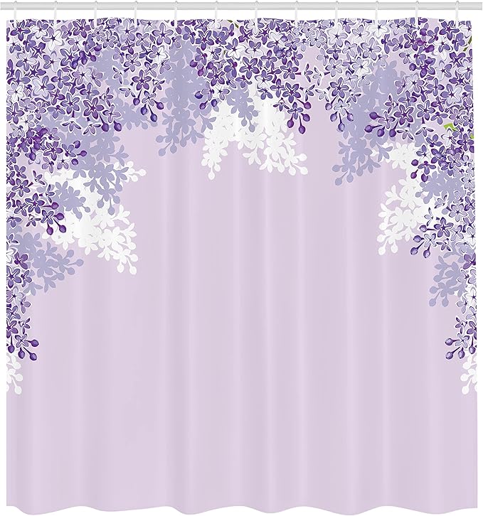 Ambesonne Flower Shower Curtain, Framing Lilac Flowers in Blossom Vernal Season Soothing Color Shades Artwork, Cloth Fabric Bathroom Decor Set with Hooks, 69" W x 75" L, Blue Violet