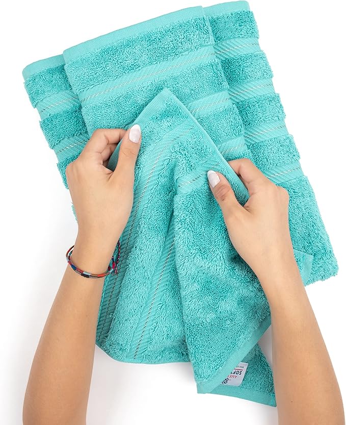 American Soft Linen Luxury Hand Towels for Bathroom, 600 GSM 100% Cotton Turkish 4 Piece Hand Towel Set, 600 GSM Hand Face Towels for Kitchen, Turquoise Blue Hand Towels