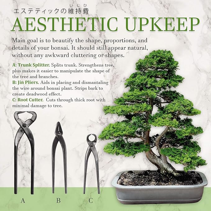 BambooMN Bonsai 3 Piece Set, Trunk Splitter, Jin Pliers, and Root Cutter, Bonsai Trimming, Beginner Friendly - 1 Set