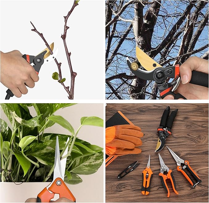 5 pack Garden Pruning Shears Stainless Steel Blades, Handheld Scissors Set with Gardening Gloves,Heavy Duty Garden Bypass Pruning Shears,Tree Trimmers Secateurs, Hand Pruner (Classic)