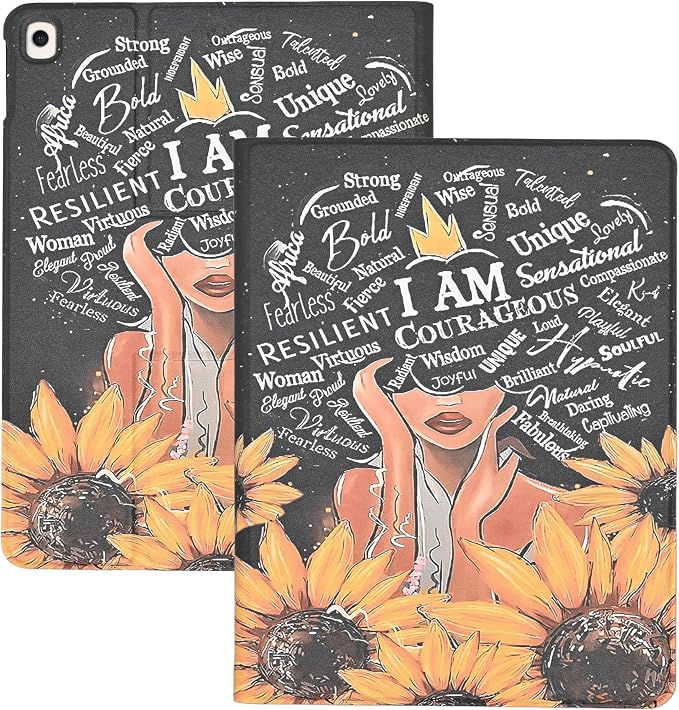 Case for iPad 9th / 8th / 7th Generation (2021/2020/2019) 10.2 Inch PU Leather Slim Folding Stand Shell Protective TPU Cover with Auto Wake/Sleep Sunflower African American Women