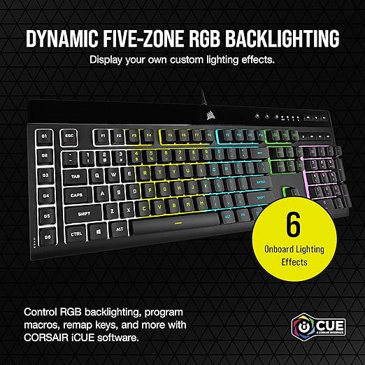 Corsair K55 RGB PRO Membrane Wired Gaming Keyboard – IP42 Dust and Spill-Resistant – 6 Macro Keys with Elgato Integration – iCUE Compatible – QWERTY NA – PC, Mac, Xbox – Black